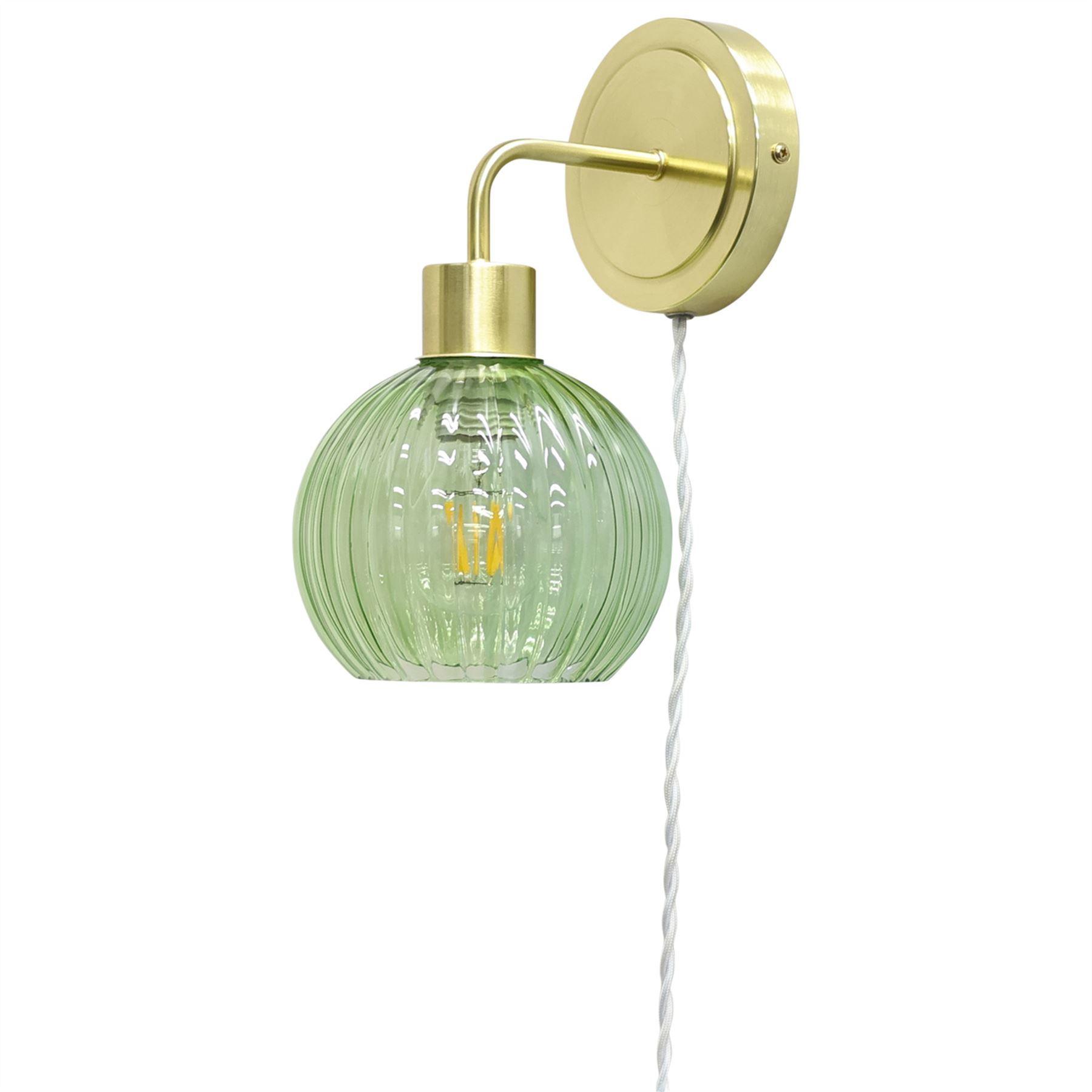Modern Bedside Plug in Wall Light Reading Lamp with Green Ribbed Glass Shade - Picture 13 of 21