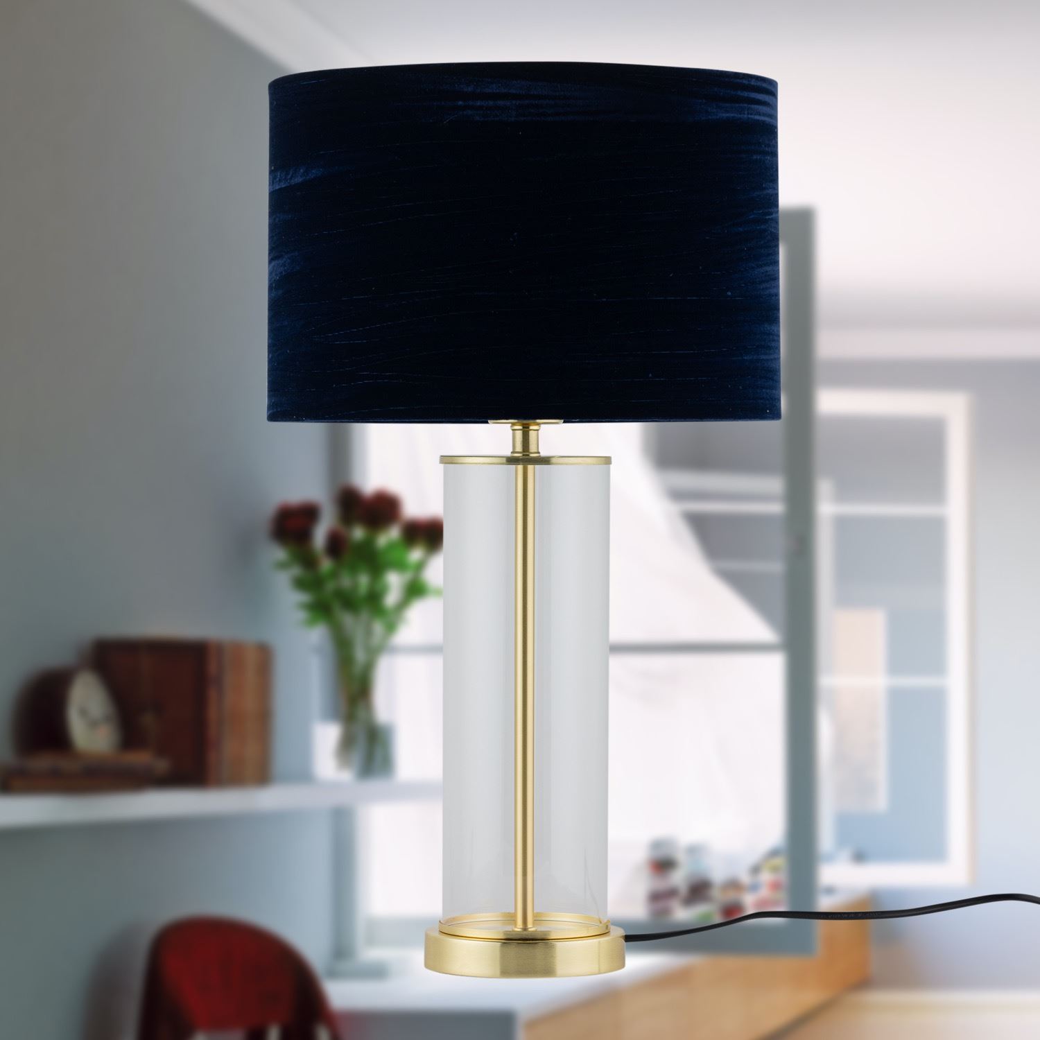 Satin Brass Table Lamp Bedside Light Crushed Velvet Modern Bedroom Home Lighting - Picture 8 of 25