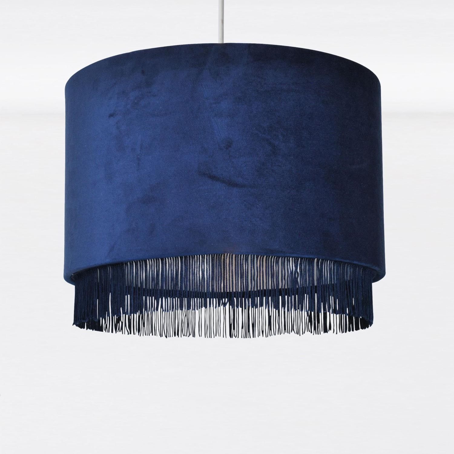 Modern Velvet Tassel Ceiling Light Shade Metallic Inner Grey Pink Navy White - Picture 15 of 25