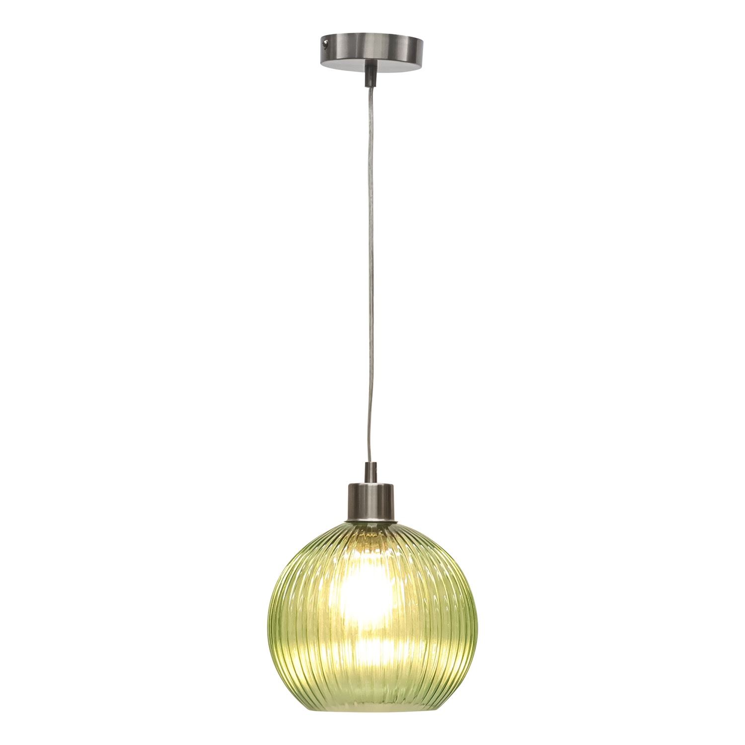 Modern Green Ribbed Glass Globe Kitchen Dining Pendant Ceiling Light Fitting - Picture 27 of 33