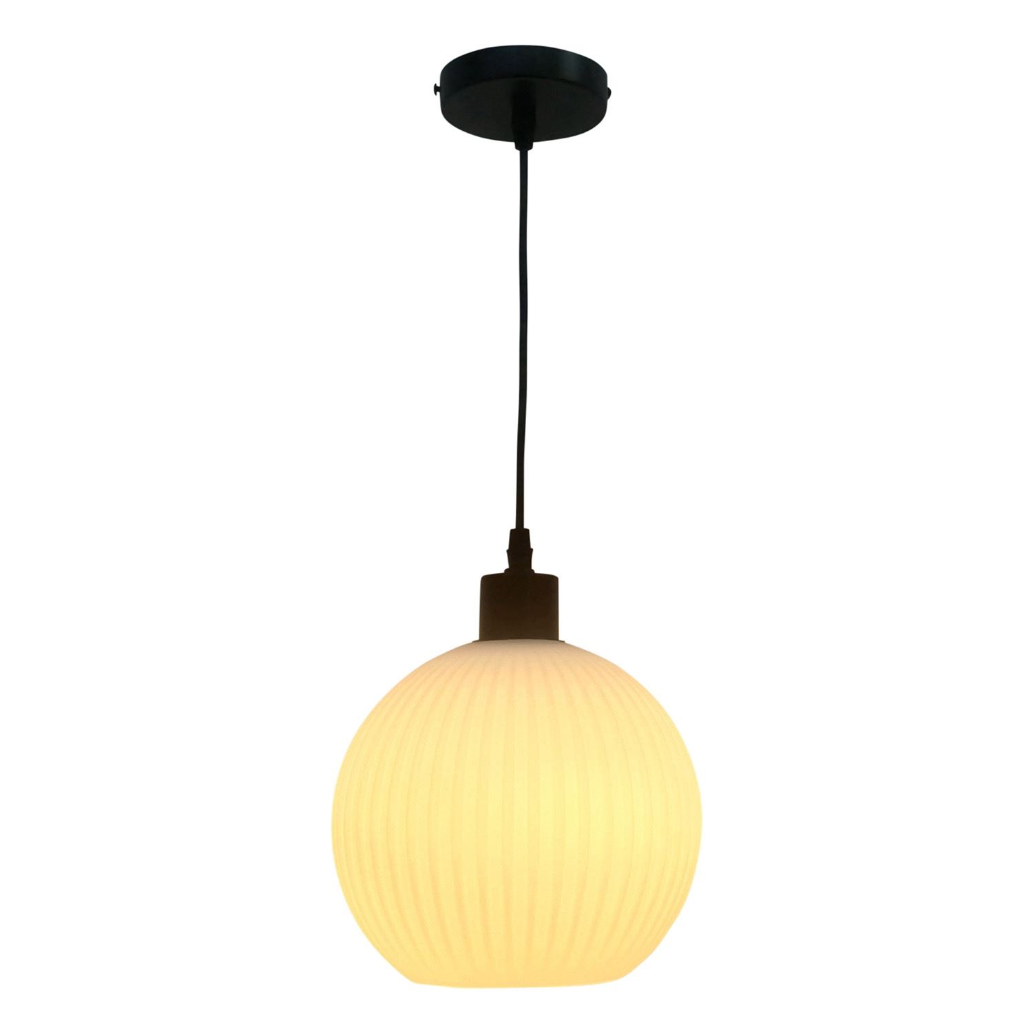 Modern White Ribbed Glass Globe Kitchen Dining Pendant Ceiling Light Fitting - Picture 3 of 33