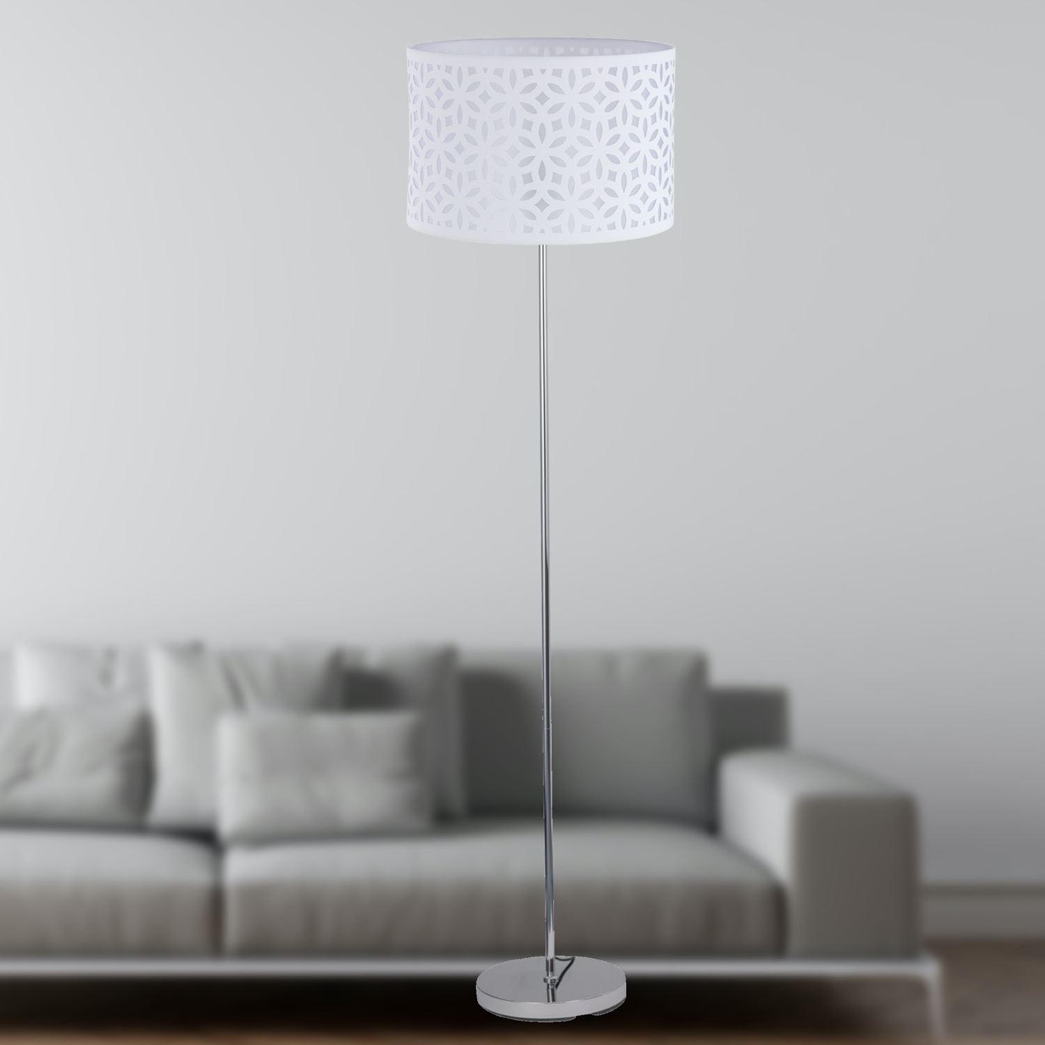 Moderne 150cm Stehleuchte Stehlampe mit lasergeschnittenem Stoffschirm - Bild 13 von 16