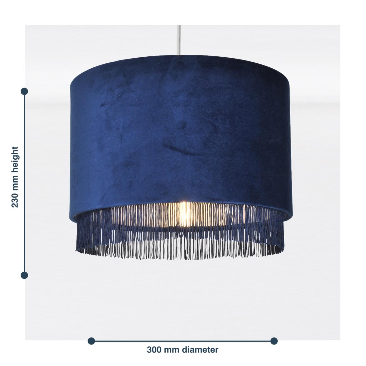 Modern Velvet Tassel Ceiling Light Shade Metallic Inner Grey Pink Navy White - Picture 18 of 25