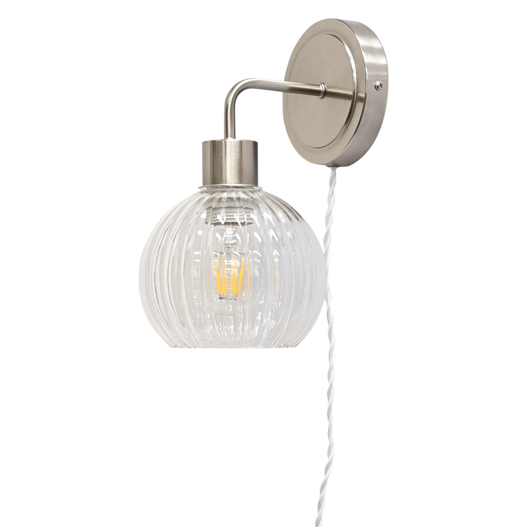 Antique Brass Bedside Plug in Wall Light Reading Lamp with Fluted Glass Shade - Picture 22 of 25