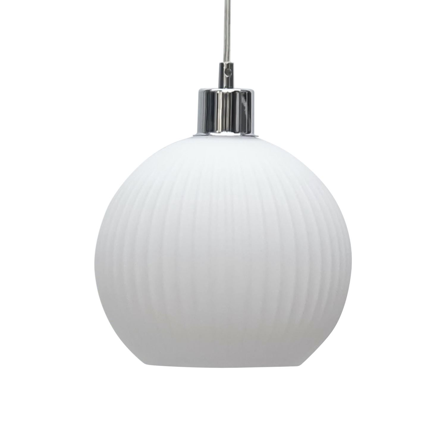Modern White Ribbed Glass Globe Kitchen Dining Pendant Ceiling Light Fitting - Picture 16 of 33