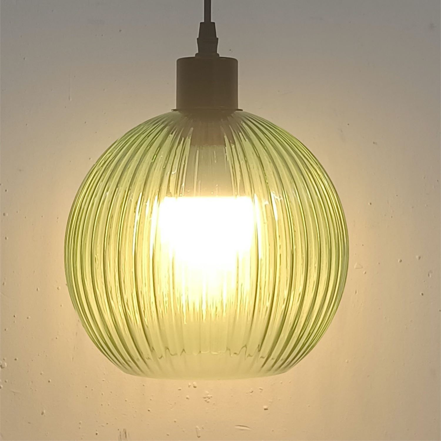 Modern Green Ribbed Glass Globe Kitchen Dining Pendant Ceiling Light Fitting - Picture 7 of 33