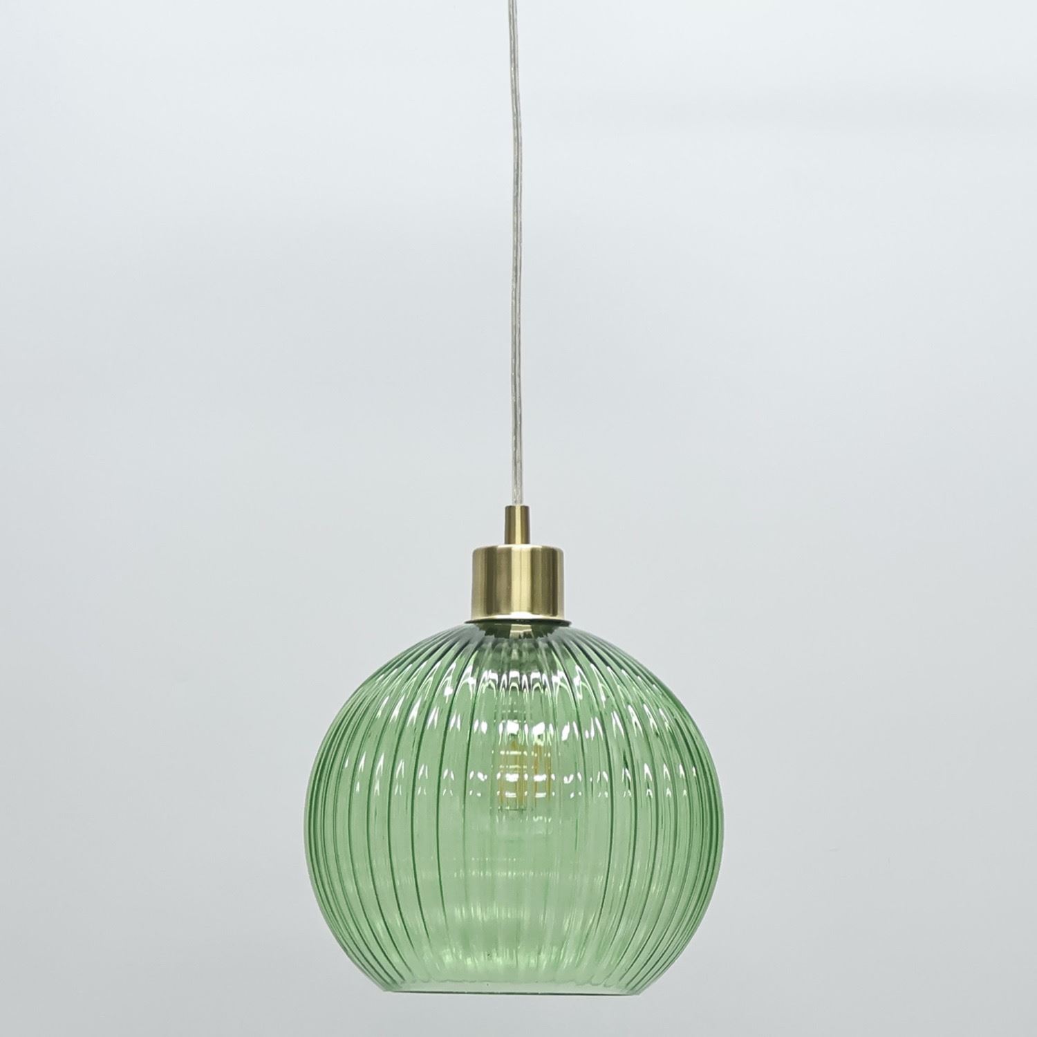 Modern Green Ribbed Glass Globe Kitchen Dining Pendant Ceiling Light Fitting - Picture 23 of 33