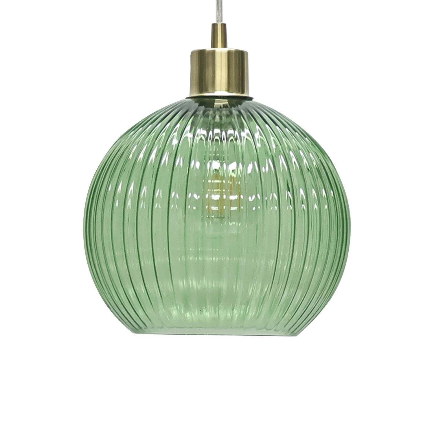 Modern Green Ribbed Glass Globe Kitchen Dining Pendant Ceiling Light Fitting - Picture 24 of 33