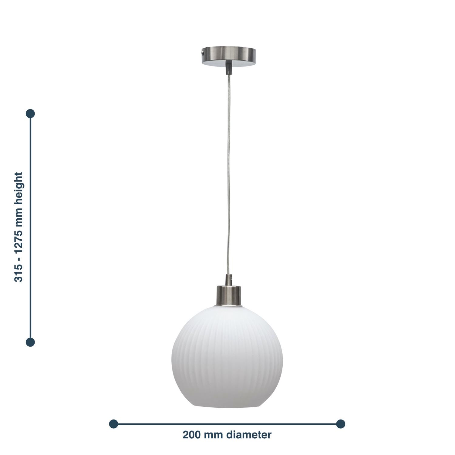 Modern White Ribbed Glass Globe Kitchen Dining Pendant Ceiling Light Fitting - Picture 33 of 33