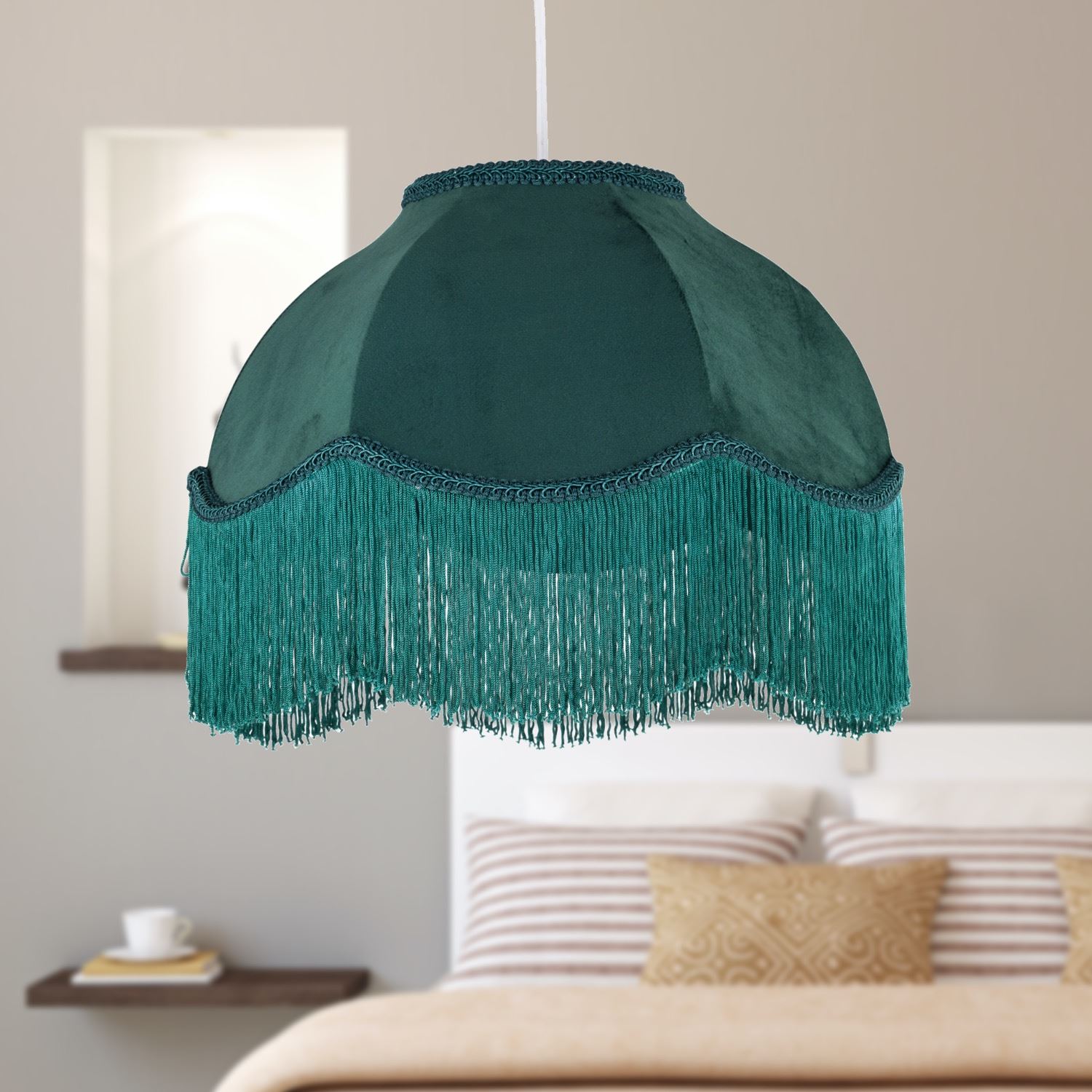 Vintage Design Velvet Fringed 35cm Pendant Lightshade Table Lampshade - Picture 8 of 9