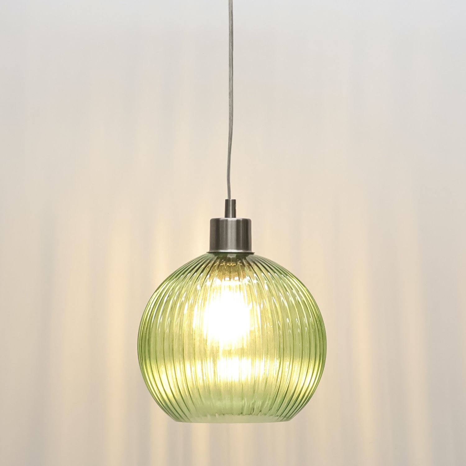 Modern Green Ribbed Glass Globe Kitchen Dining Pendant Ceiling Light Fitting - Picture 31 of 33