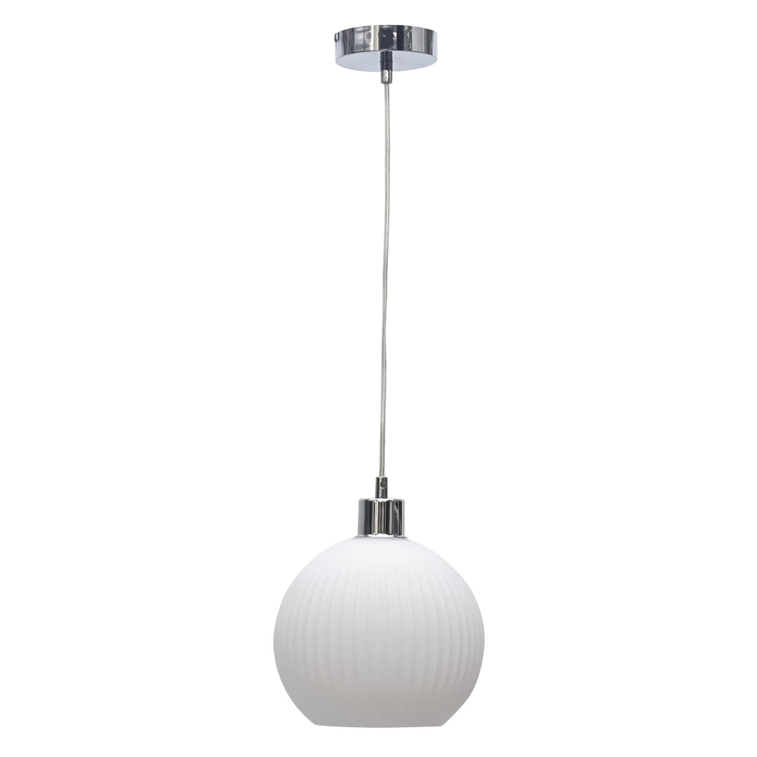 Modern White Ribbed Glass Globe Kitchen Dining Pendant Ceiling Light Fitting - Picture 10 of 33