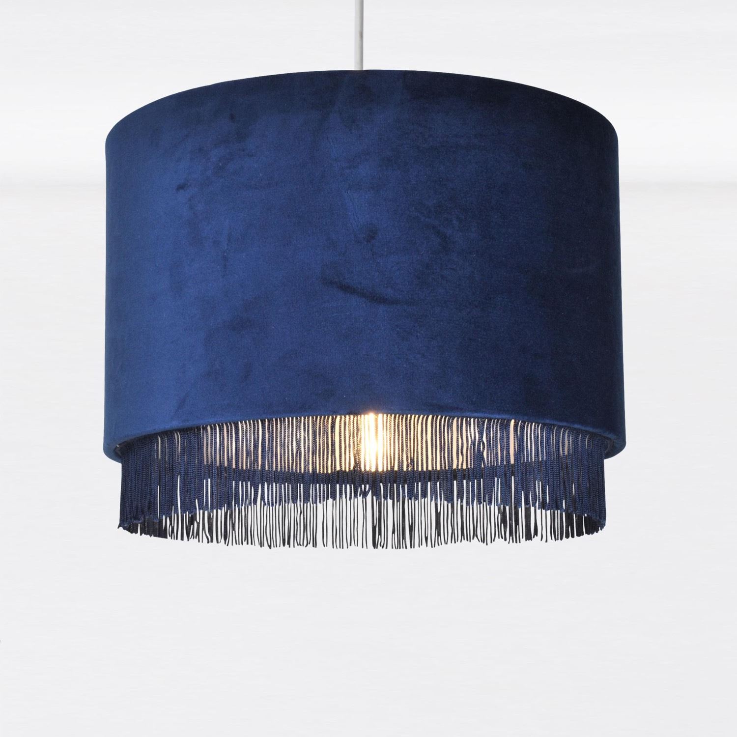 Modern Velvet Tassel Ceiling Light Shade Metallic Inner Grey Pink Navy White - Picture 14 of 25