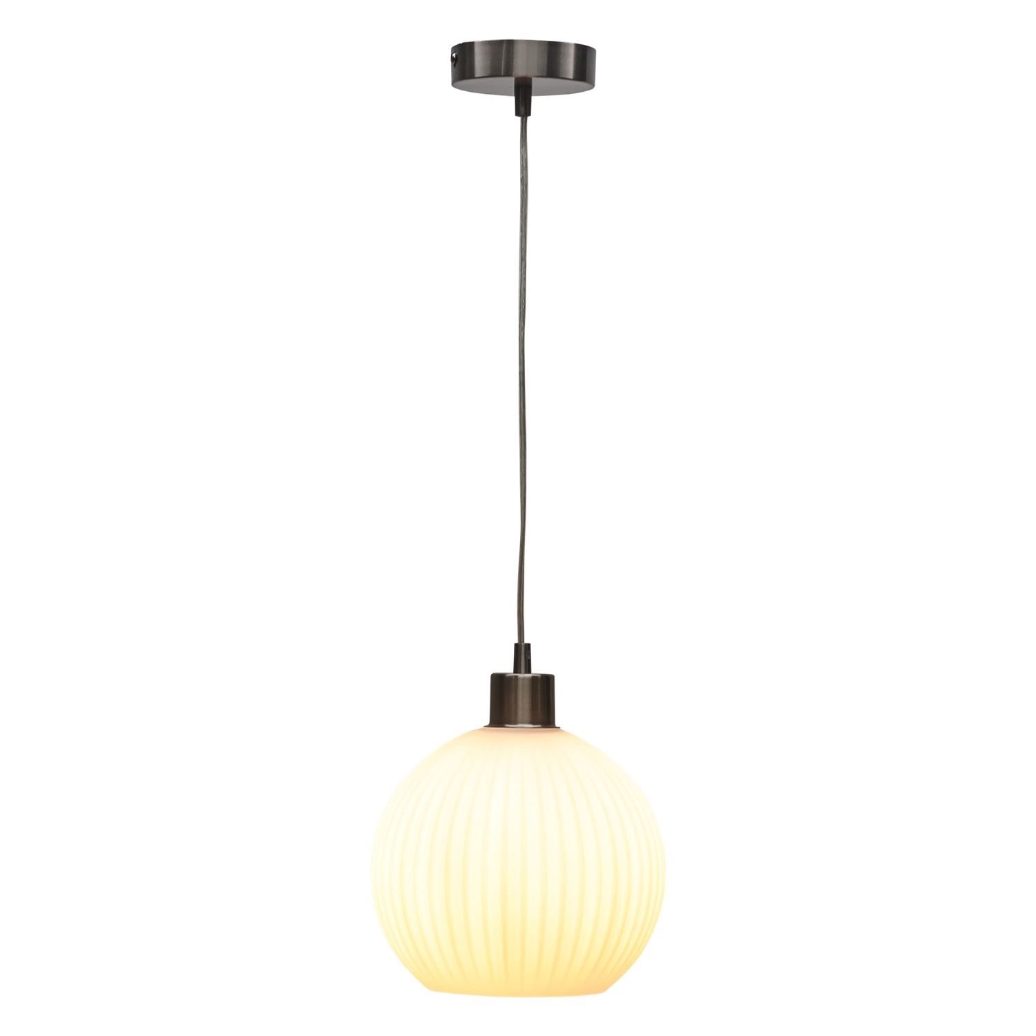 Modern White Ribbed Glass Globe Kitchen Dining Pendant Ceiling Light Fitting - Picture 27 of 33