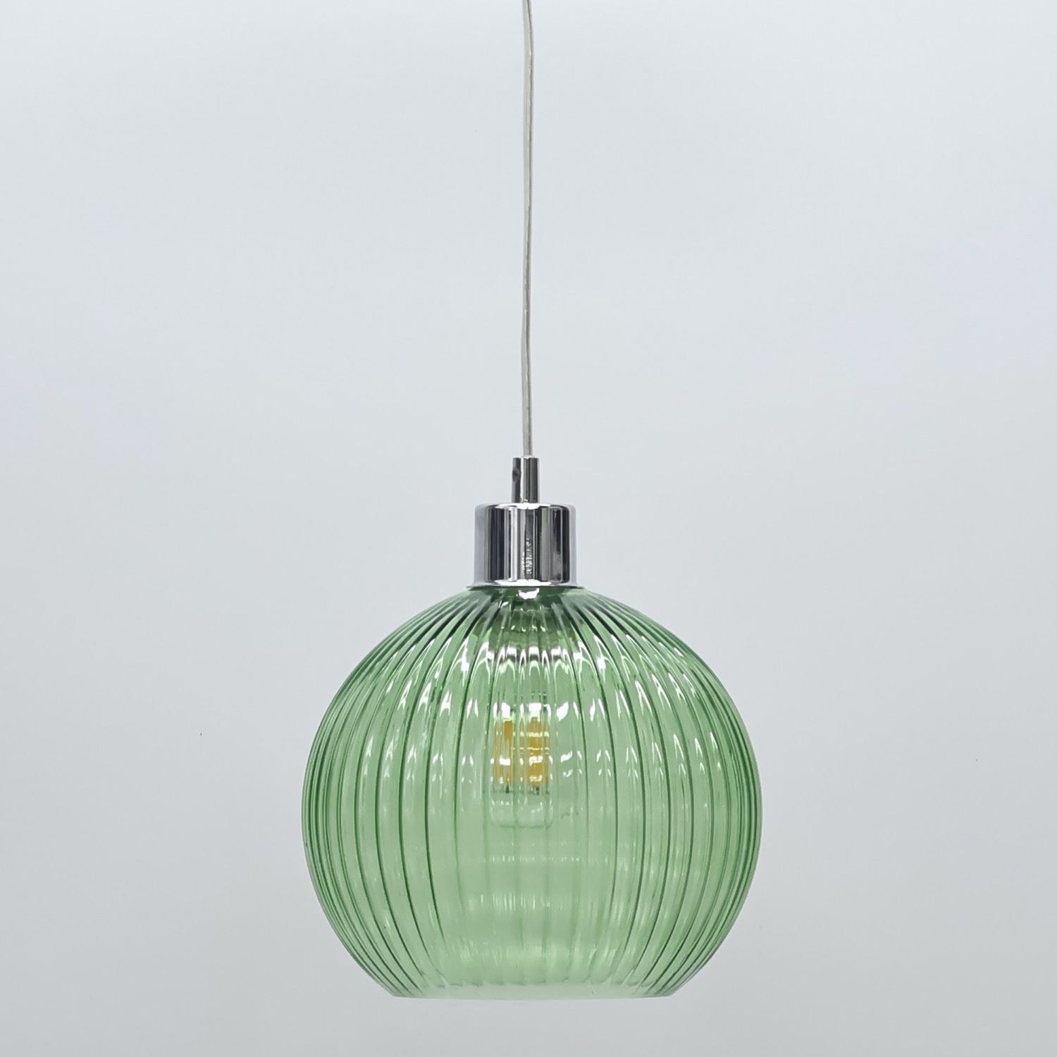 Modern Green Ribbed Glass Globe Kitchen Dining Pendant Ceiling Light Fitting - Picture 15 of 33