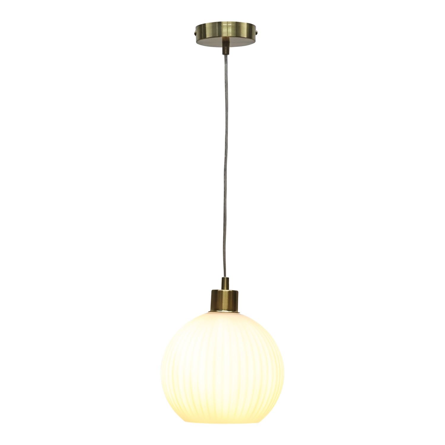 Modern White Ribbed Glass Globe Kitchen Dining Pendant Ceiling Light Fitting - Picture 19 of 33