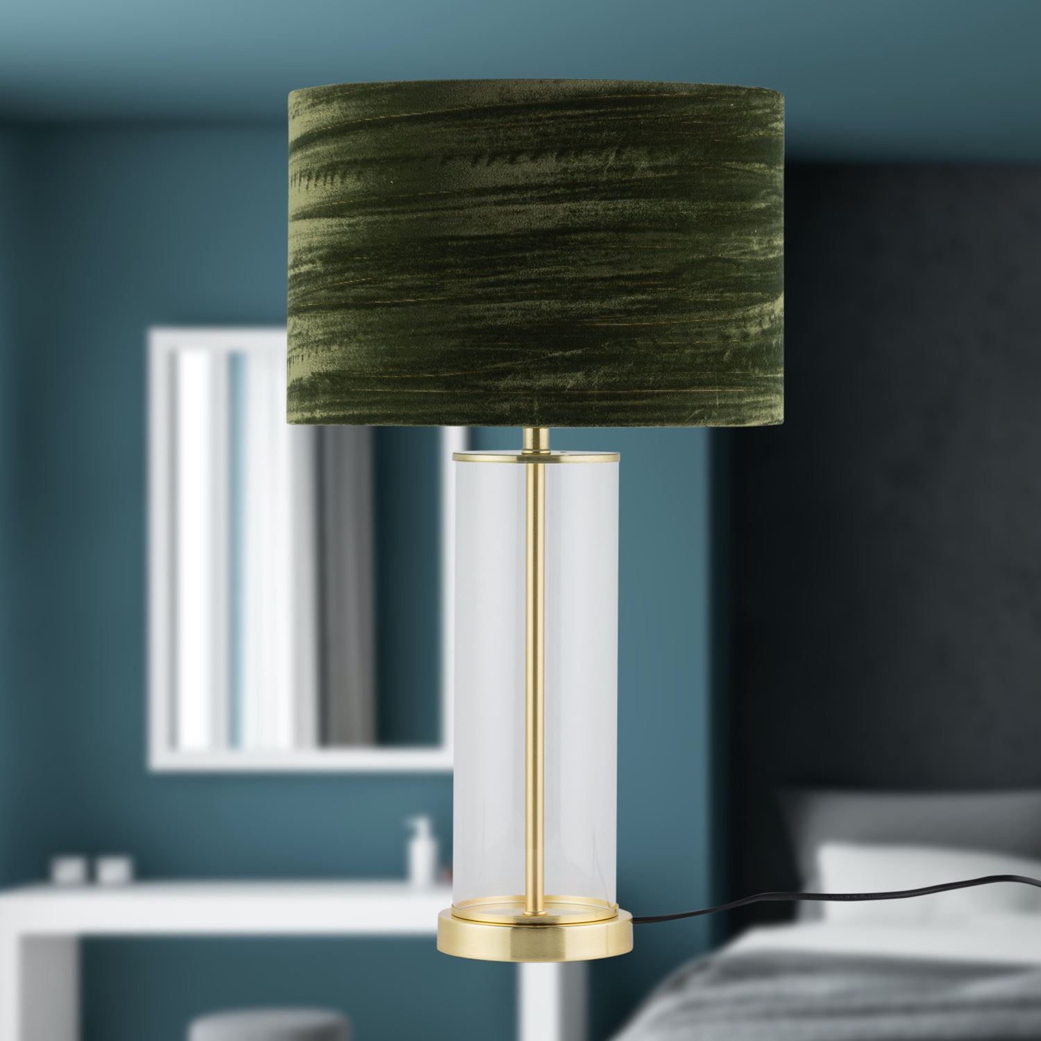 Satin Brass Table Lamp Bedside Light Crushed Velvet Modern Bedroom Home Lighting - Picture 15 of 25