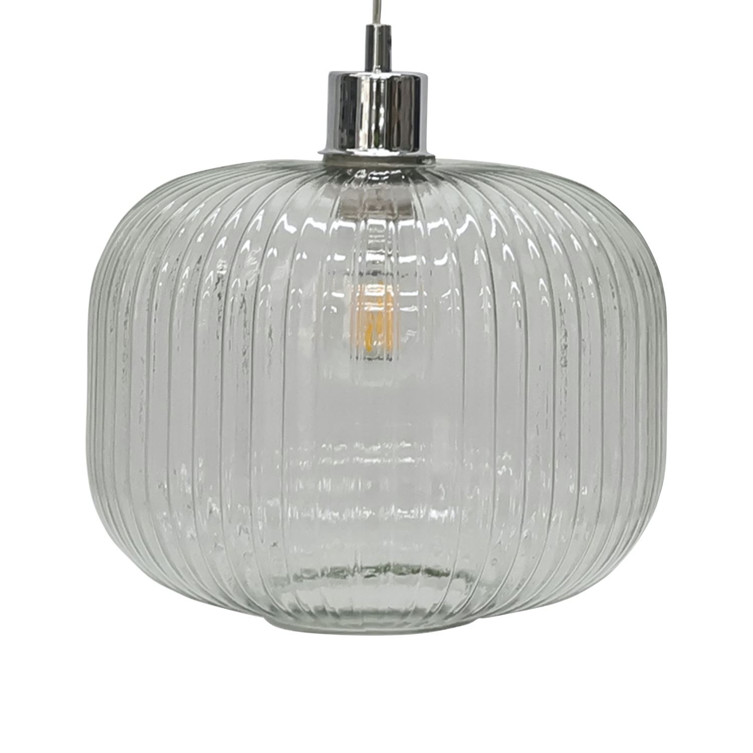 Modern Clear Ribbed Glass Large Kitchen Dining Pendant Ceiling Light Fitting - Picture 16 of 33