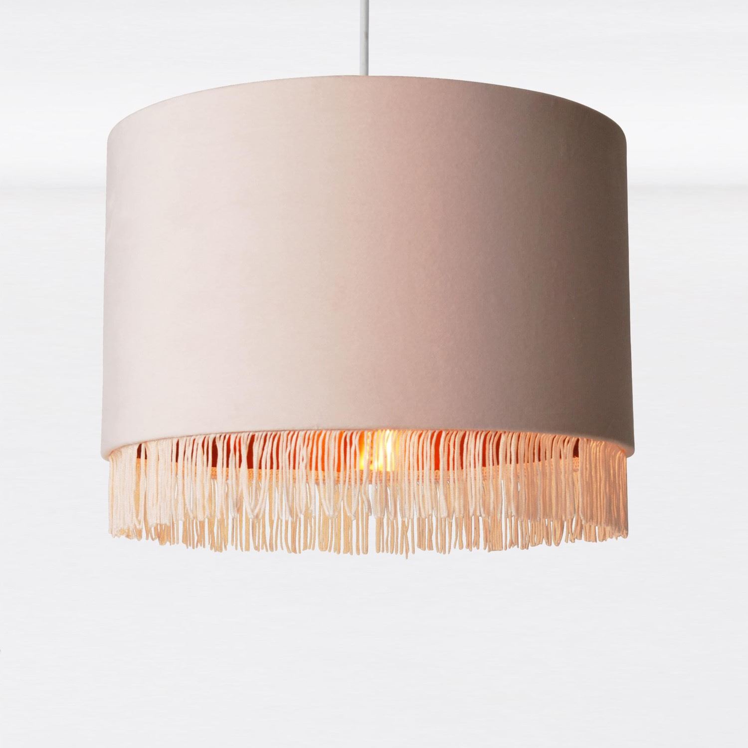 Modern Velvet Tassel Ceiling Light Shade Metallic Inner Grey Pink Navy White - Picture 2 of 25