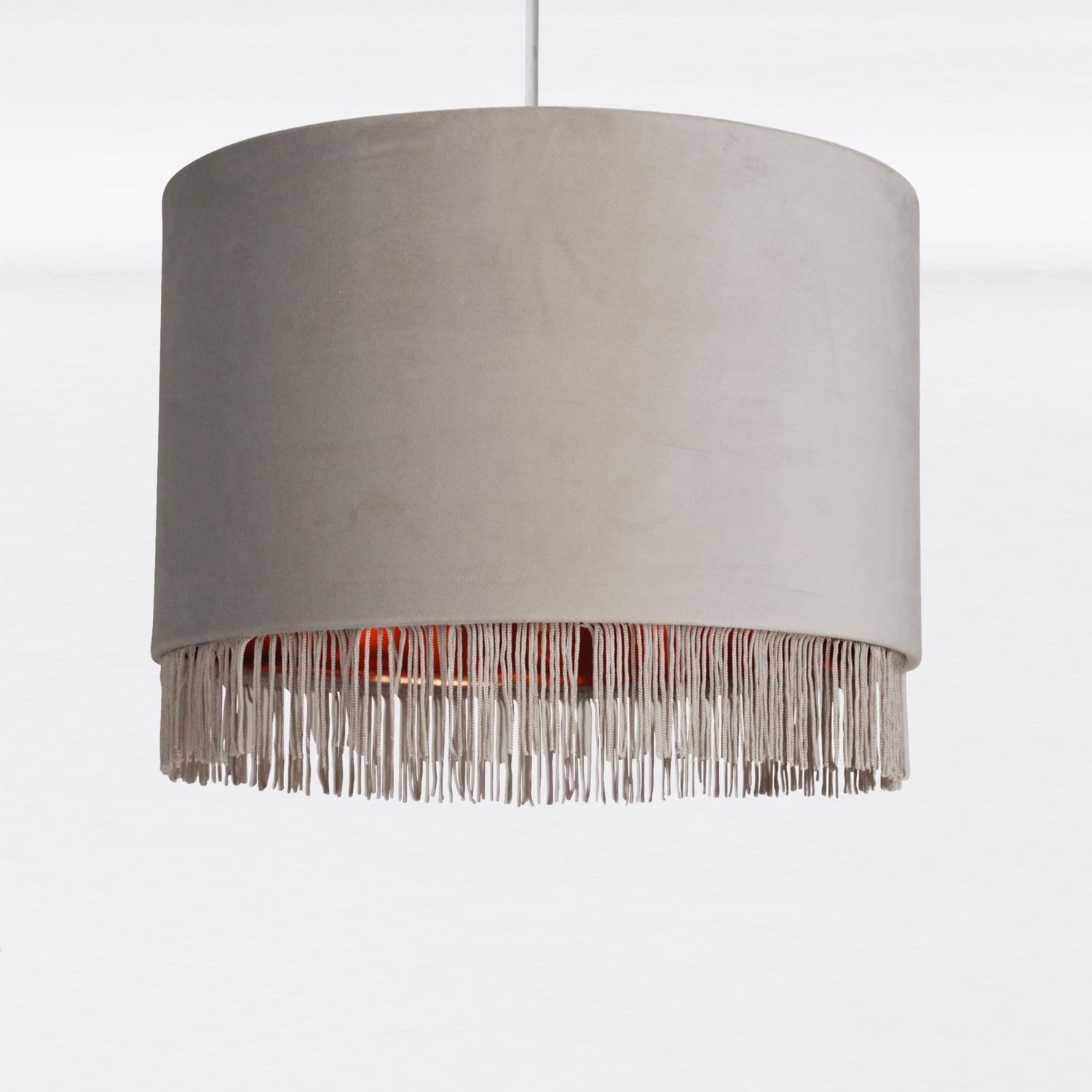 Modern Velvet Tassel Ceiling Light Shade Metallic Inner Grey Pink Navy White - Picture 9 of 25