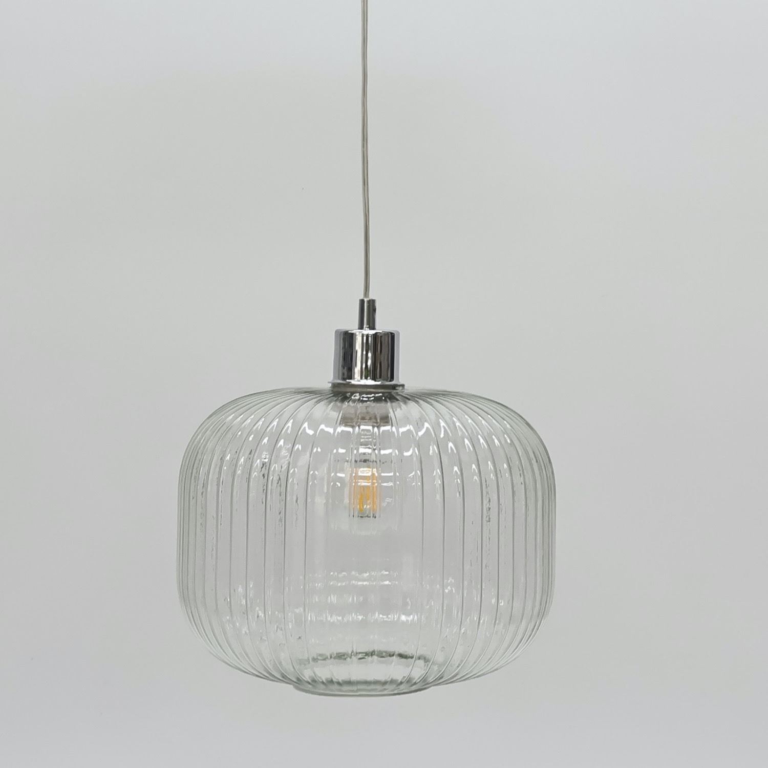 Modern Clear Ribbed Glass Large Kitchen Dining Pendant Ceiling Light Fitting - Picture 15 of 33