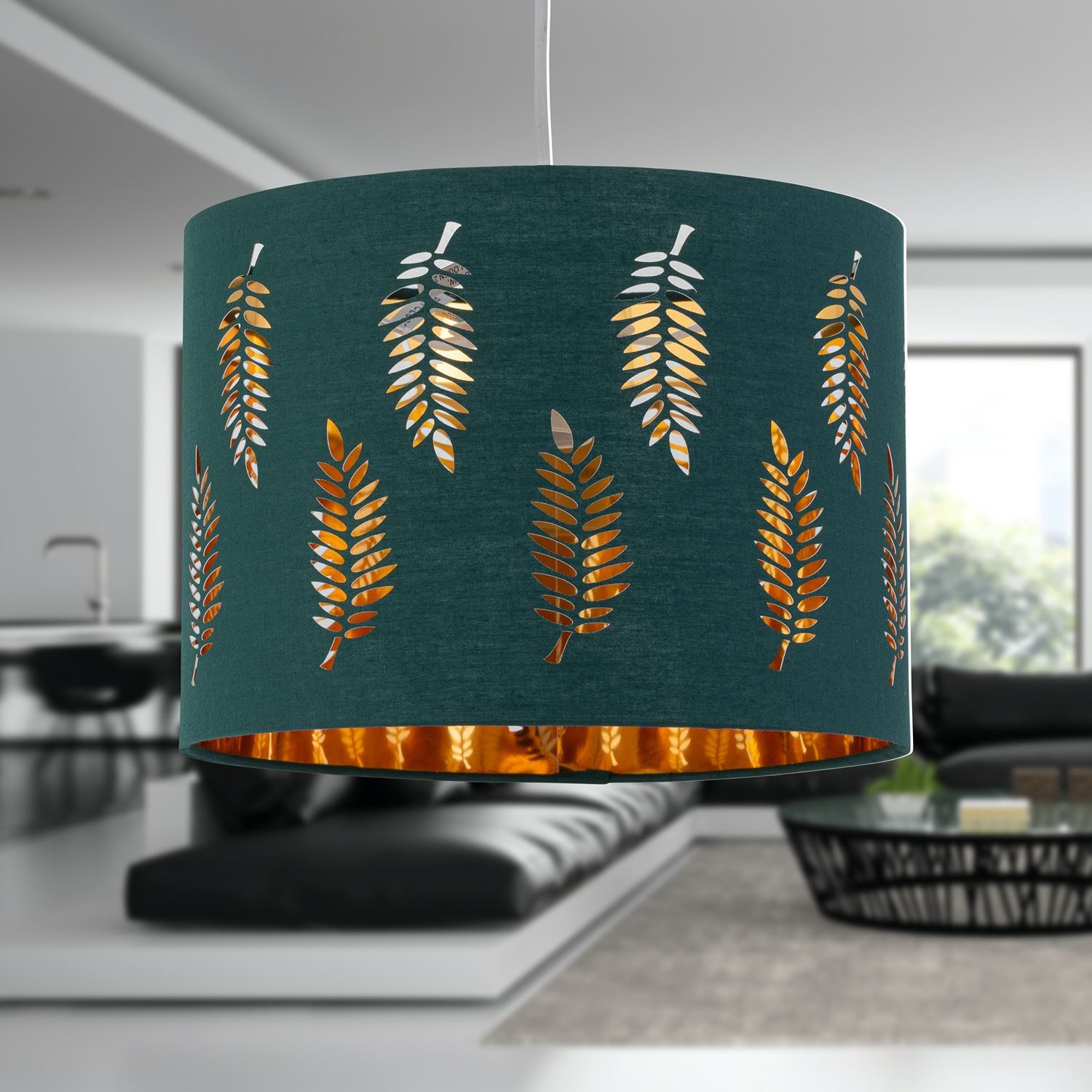 Modern 25cm Fabric Easy Fit Pendant Shade Ceiling Lightshade Fern Leaf Design - Picture 6 of 19