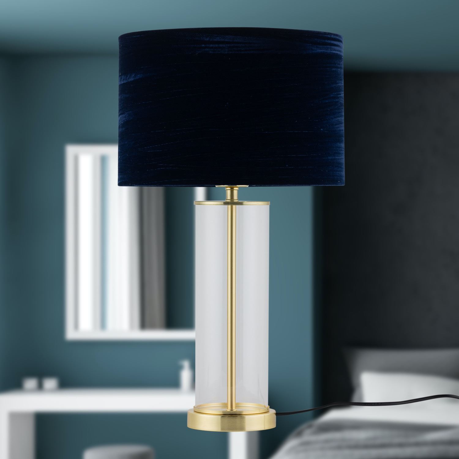 Satin Brass Table Lamp Bedside Light Crushed Velvet Modern Bedroom Home Lighting - Picture 7 of 25