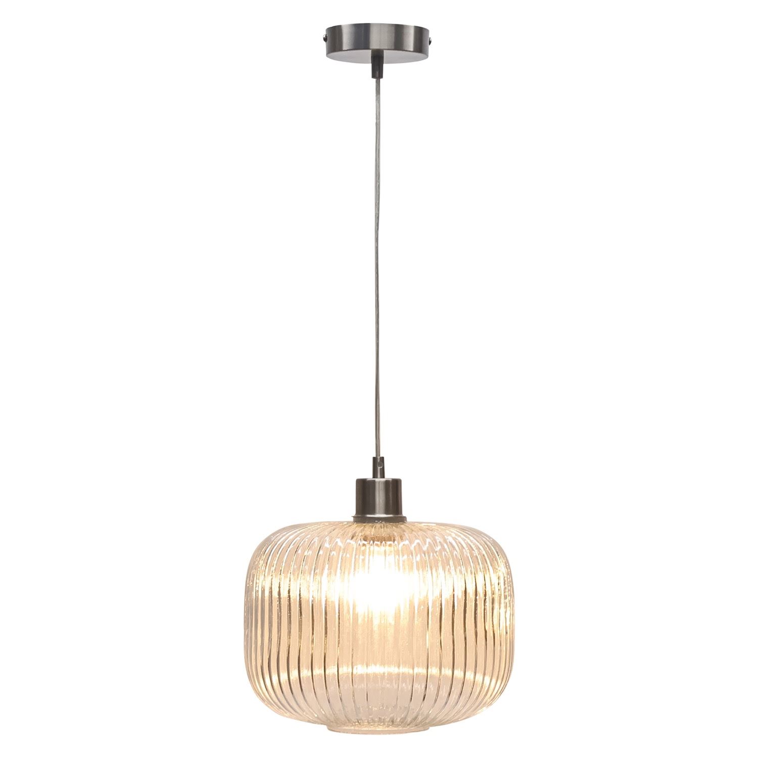 Modern Clear Ribbed Glass Large Kitchen Dining Pendant Ceiling Light Fitting - Picture 27 of 33