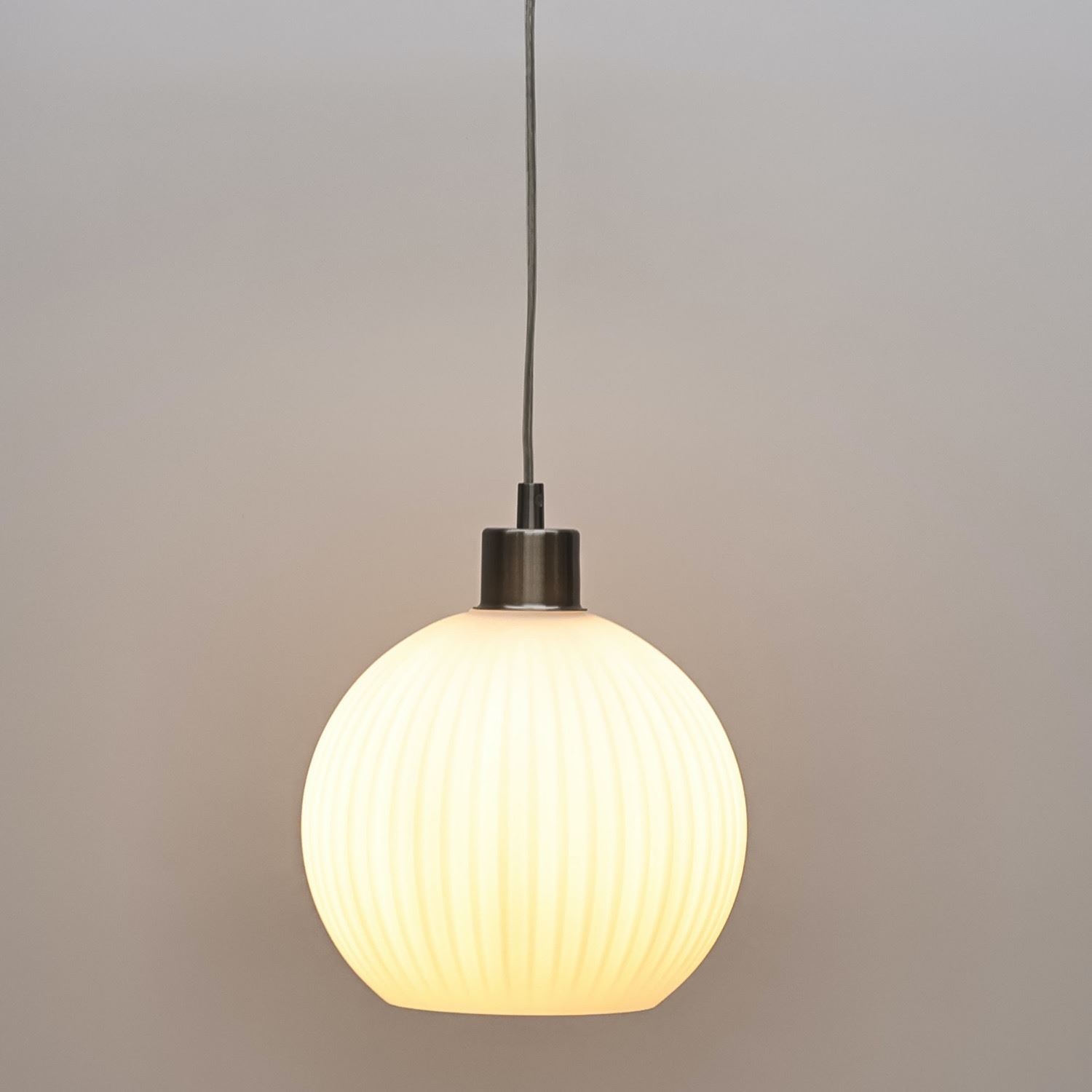 Modern White Ribbed Glass Globe Kitchen Dining Pendant Ceiling Light Fitting - Picture 30 of 33