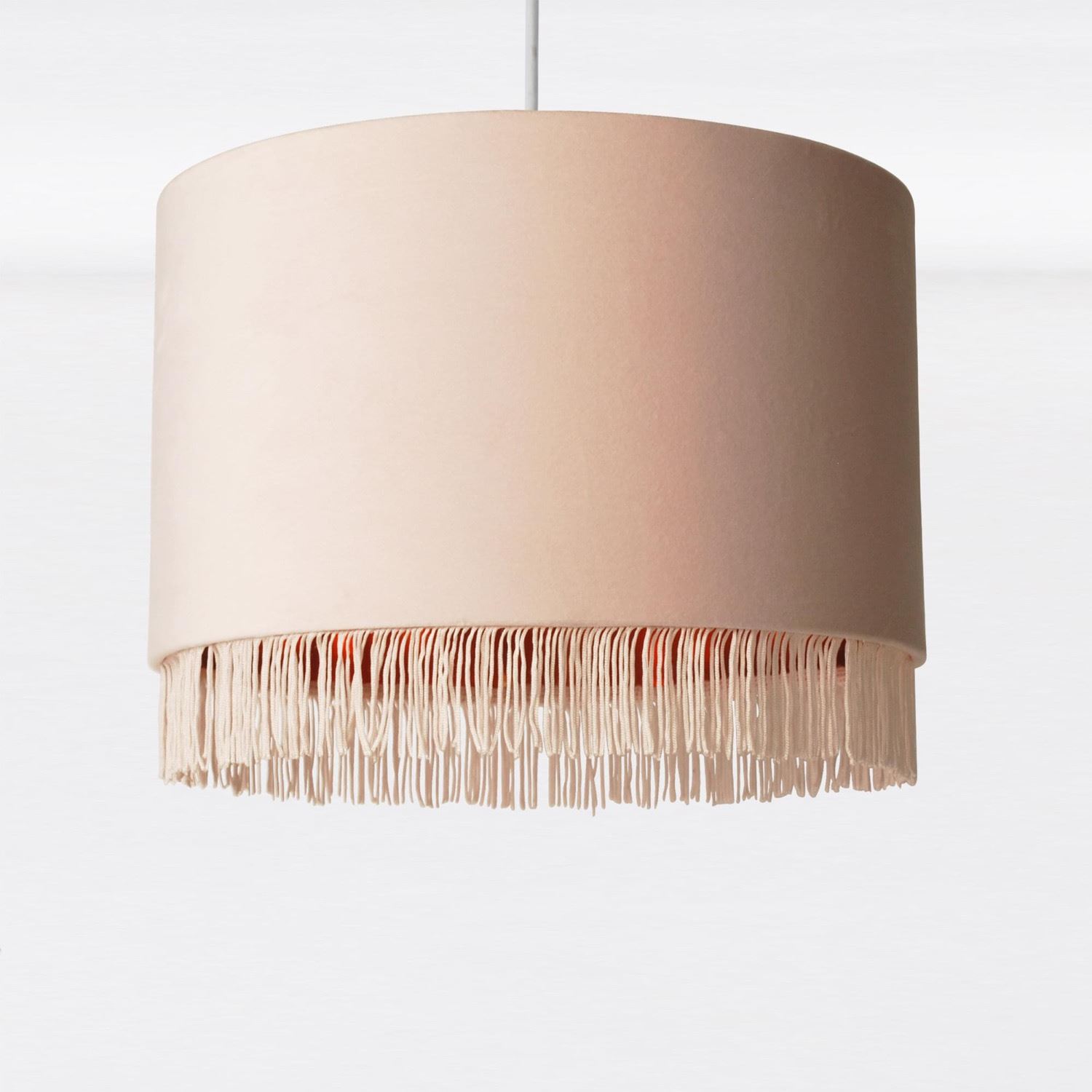 Modern Velvet Tassel Ceiling Light Shade Metallic Inner Grey Pink Navy White - Picture 3 of 25
