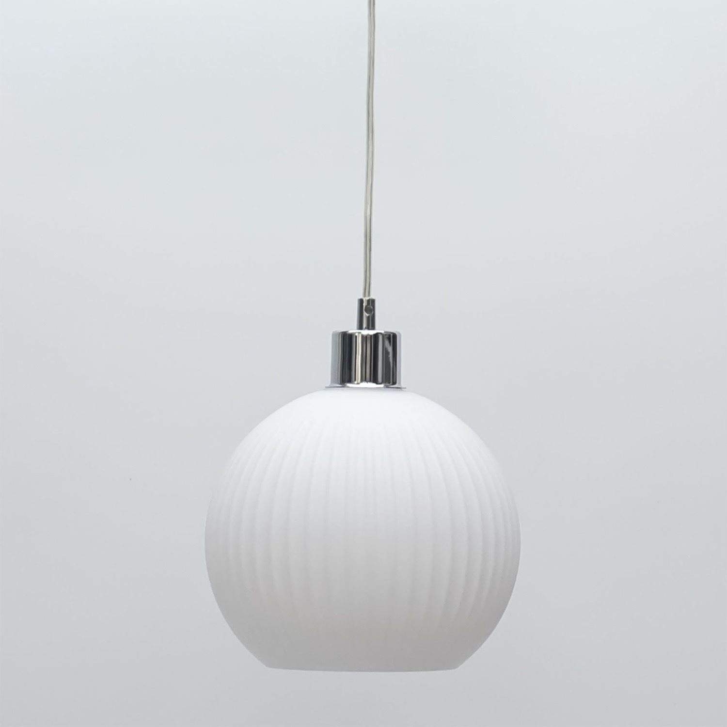 Modern White Ribbed Glass Globe Kitchen Dining Pendant Ceiling Light Fitting - Picture 14 of 33