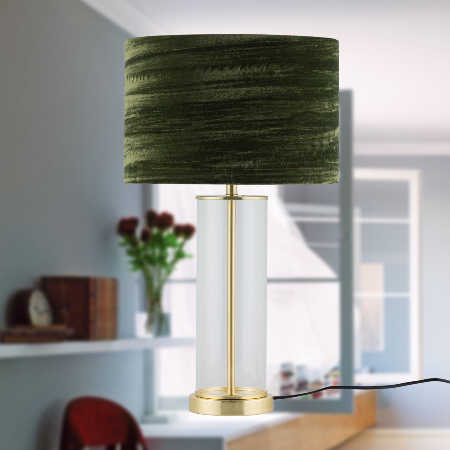 Satin Brass Table Lamp Bedside Light Crushed Velvet Modern Bedroom Home Lighting - Picture 16 of 25