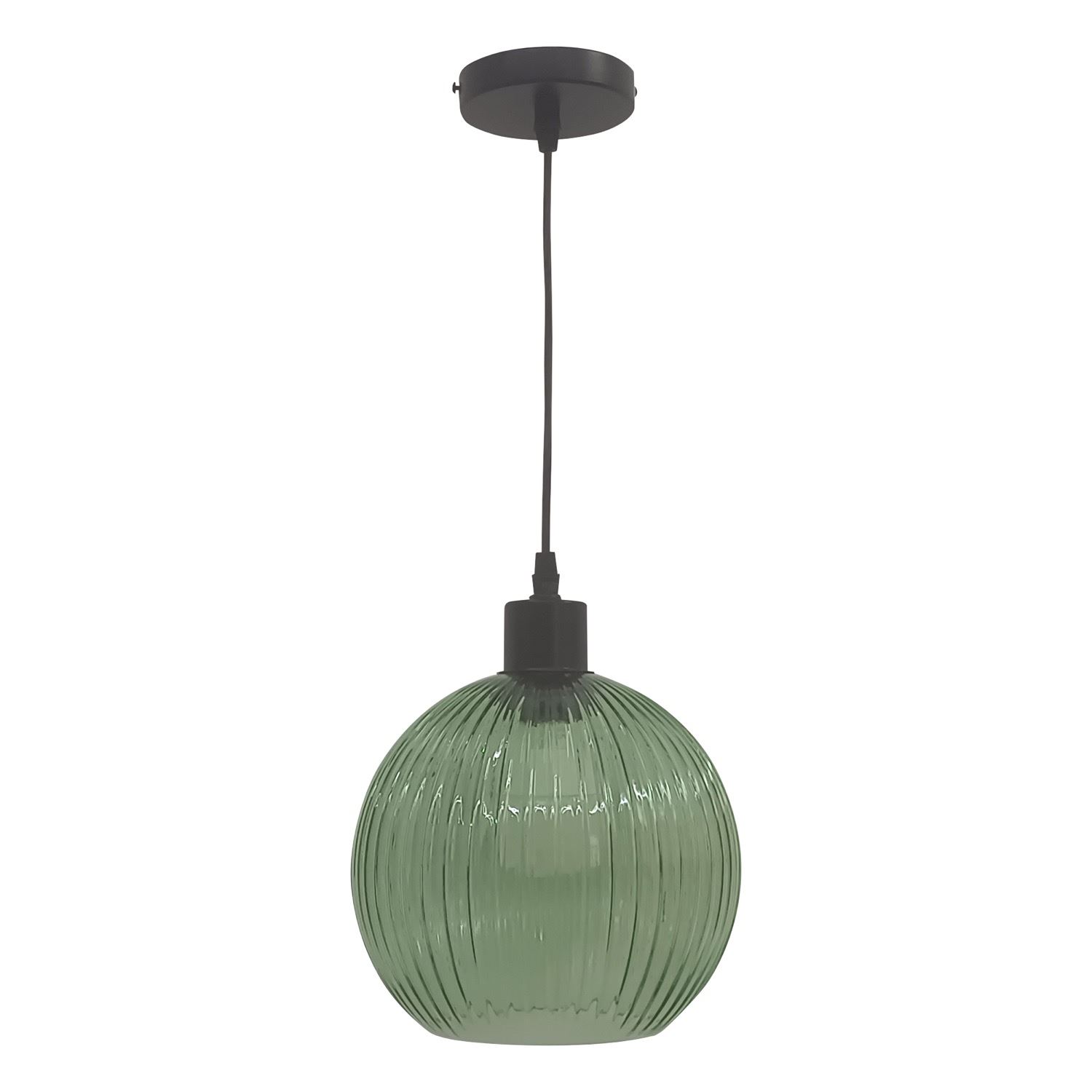 Modern Green Ribbed Glass Globe Kitchen Dining Pendant Ceiling Light Fitting - Picture 2 of 33