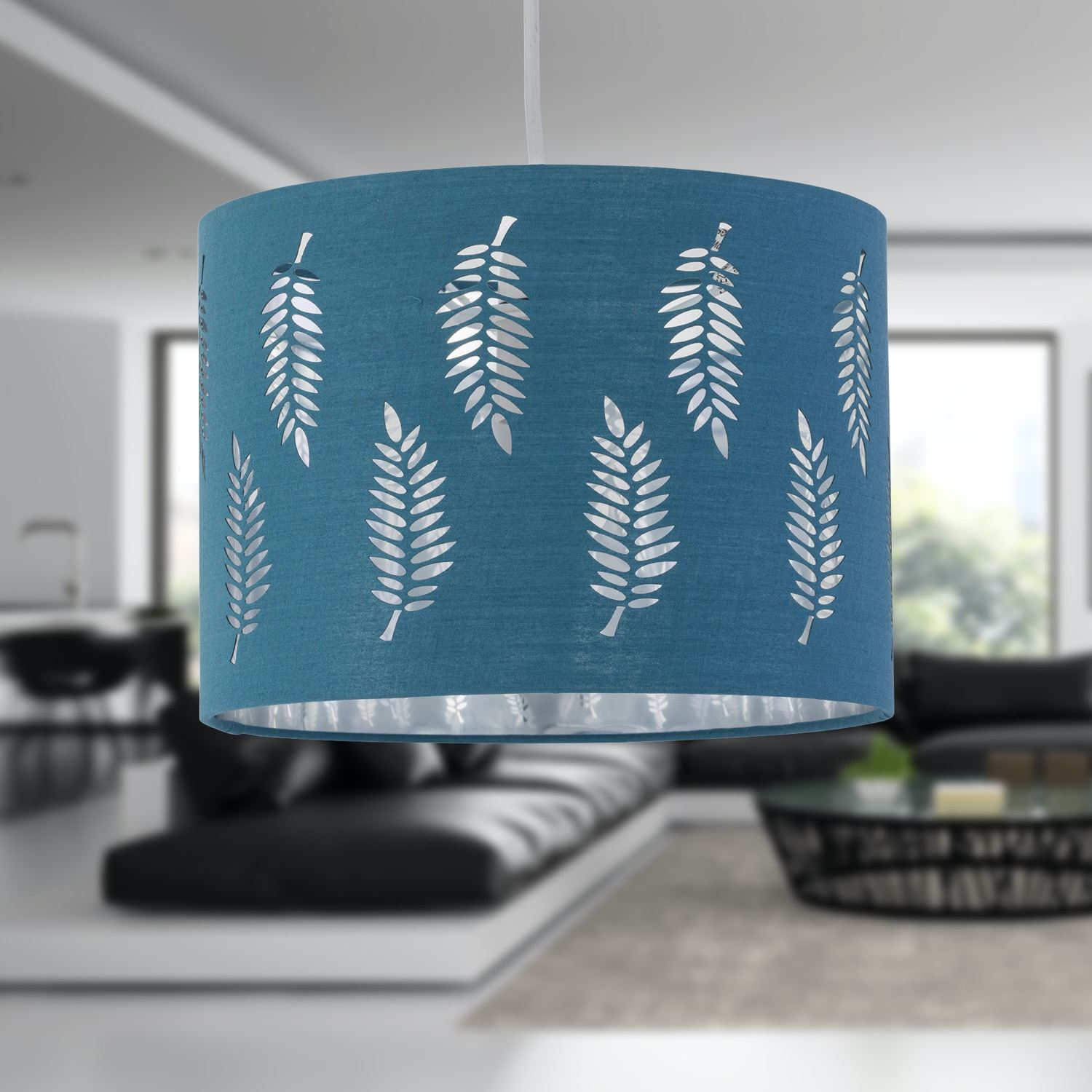 Modern 25cm Fabric Easy Fit Pendant Shade Ceiling Lightshade Fern Leaf Design - Picture 18 of 19
