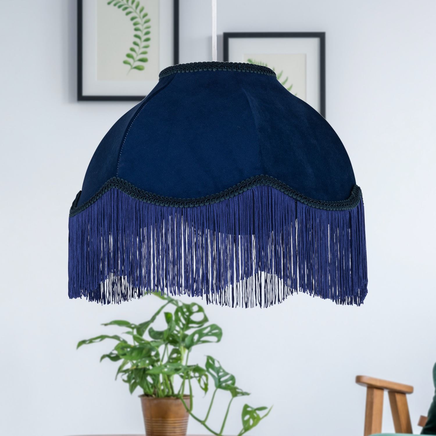 Vintage Design Velvet Fringed 35cm Pendant Lightshade Table Lampshade - Picture 3 of 9