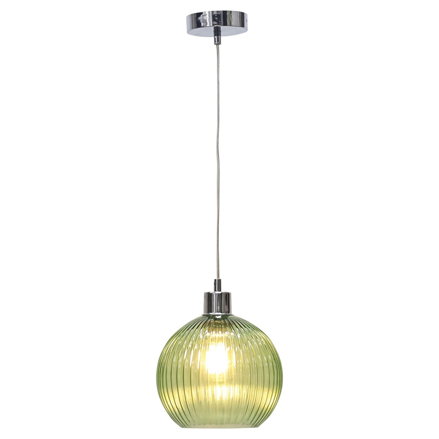 Modern Green Ribbed Glass Globe Kitchen Dining Pendant Ceiling Light Fitting - Picture 11 of 33