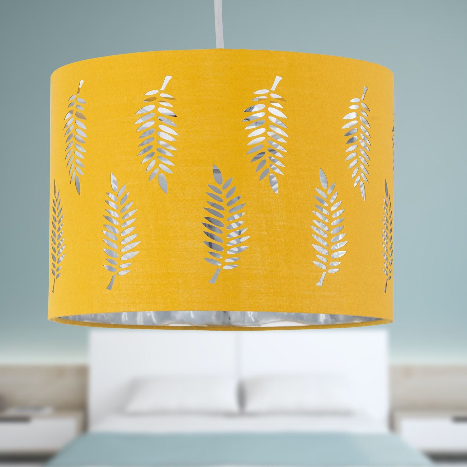 Modern 25cm Fabric Easy Fit Pendant Shade Ceiling Lightshade Fern Leaf Design - Picture 11 of 19