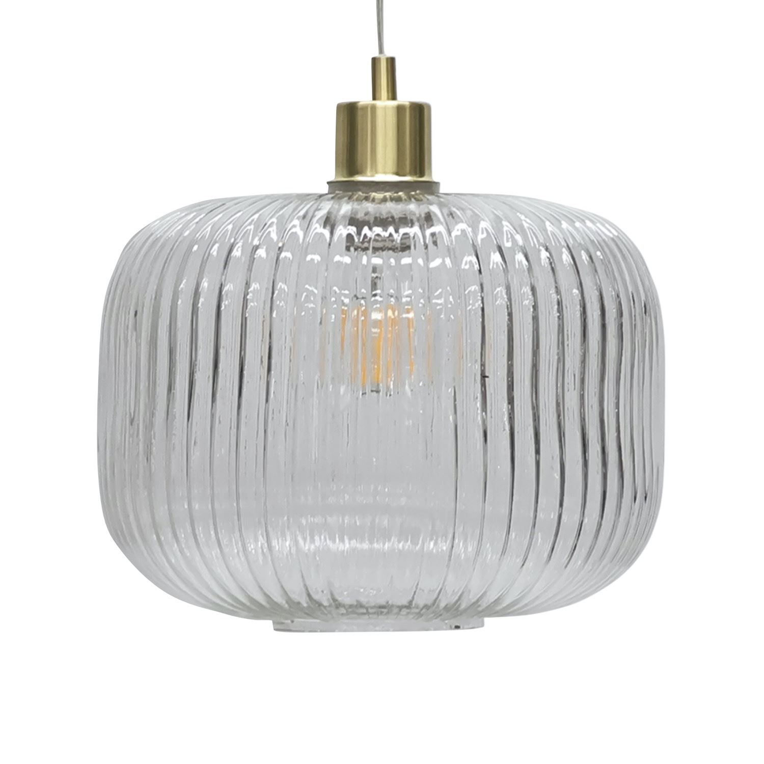 Modern Clear Ribbed Glass Large Kitchen Dining Pendant Ceiling Light Fitting - Picture 24 of 33