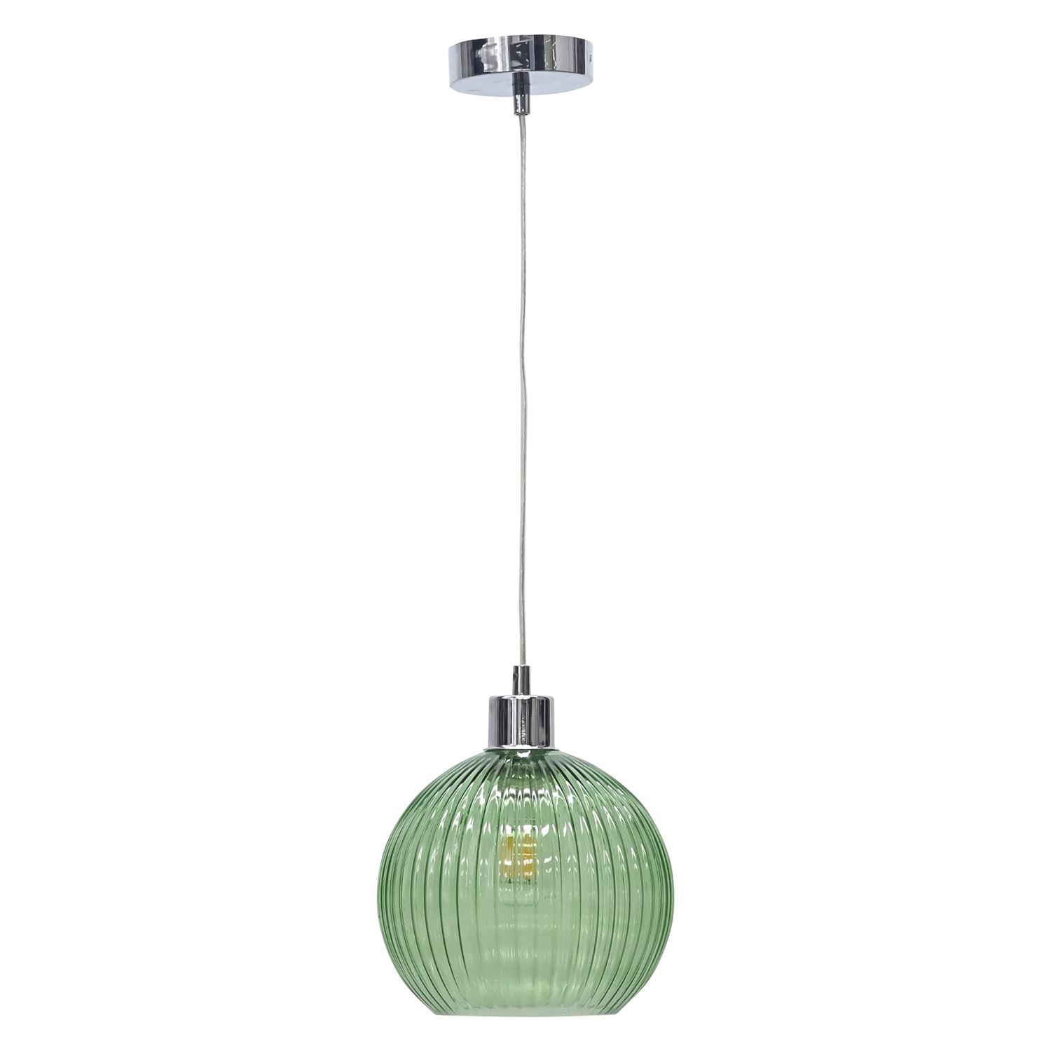 Modern Green Ribbed Glass Globe Kitchen Dining Pendant Ceiling Light Fitting - Picture 10 of 33