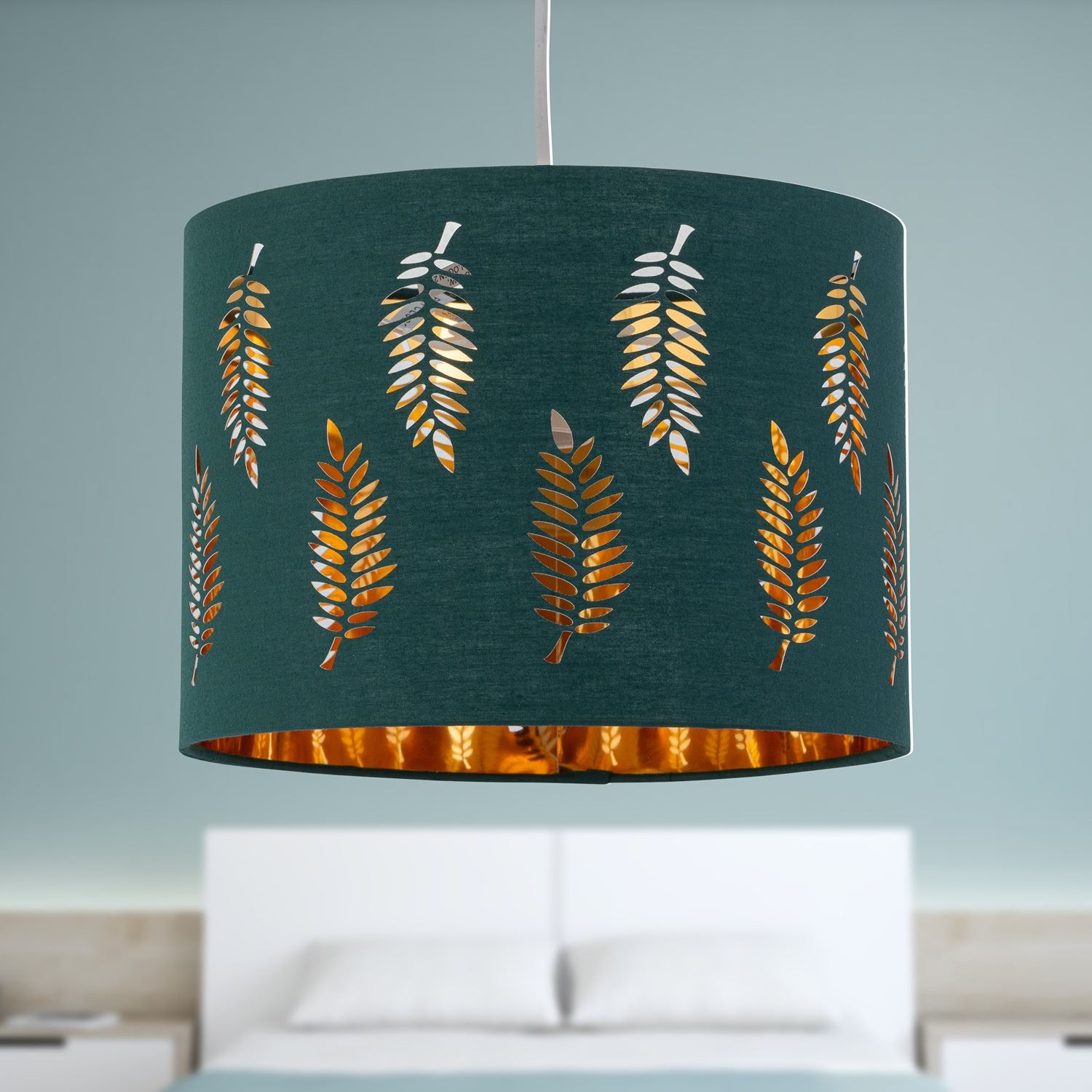 Modern 25cm Fabric Easy Fit Pendant Shade Ceiling Lightshade Fern Leaf Design - Picture 5 of 19