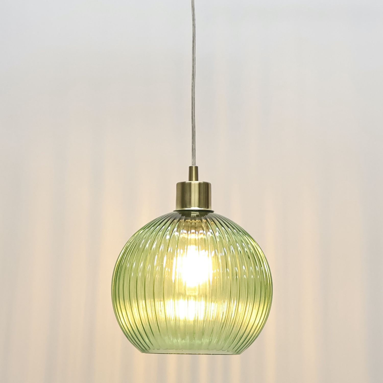 Modern Green Ribbed Glass Globe Kitchen Dining Pendant Ceiling Light Fitting - Picture 22 of 33
