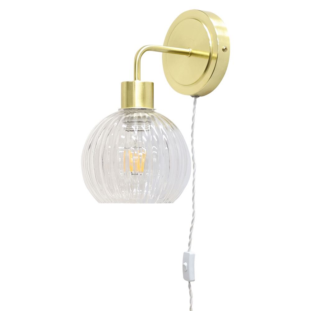 Modern Bedside Plug in Wall Light Reading Lamp with Clear Ribbed Glass Shade - Picture 12 of 21