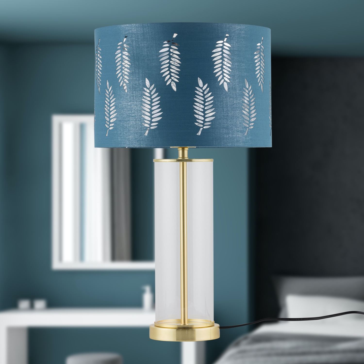 Moderne Glas Tischlampe Nachttischlampe Fuß Chrom Messing satiniert - Bild 14 von 15