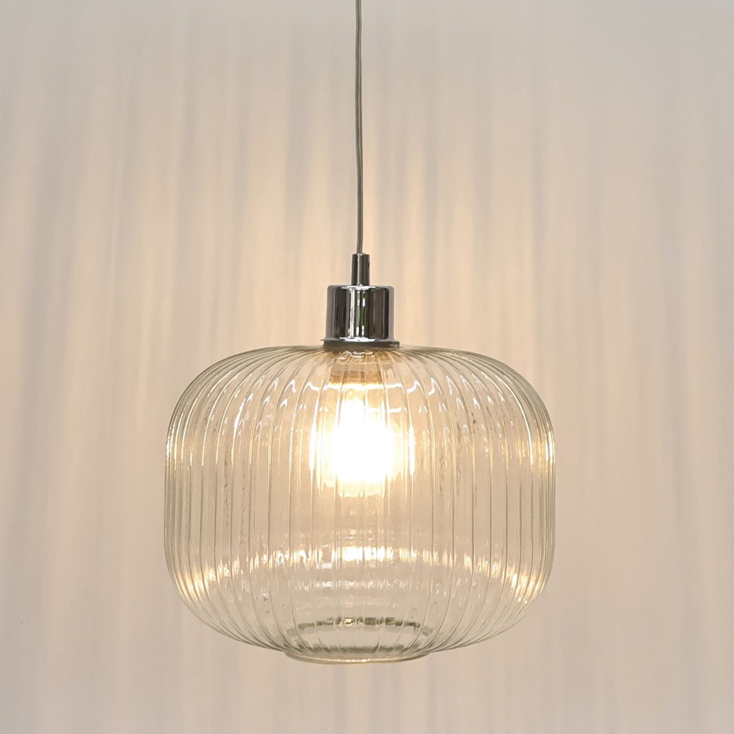 Modern Clear Ribbed Glass Large Kitchen Dining Pendant Ceiling Light Fitting - Picture 14 of 33