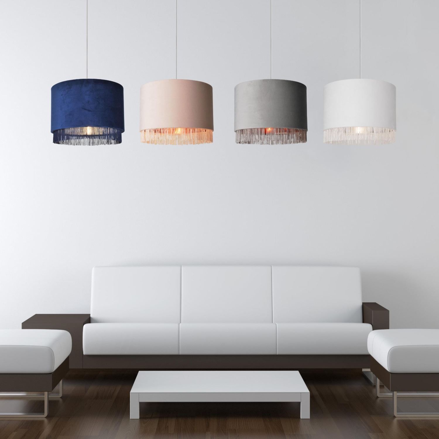 Modern Velvet Tassel Ceiling Light Shade Metallic Inner Grey Pink Navy White - Picture 5 of 25