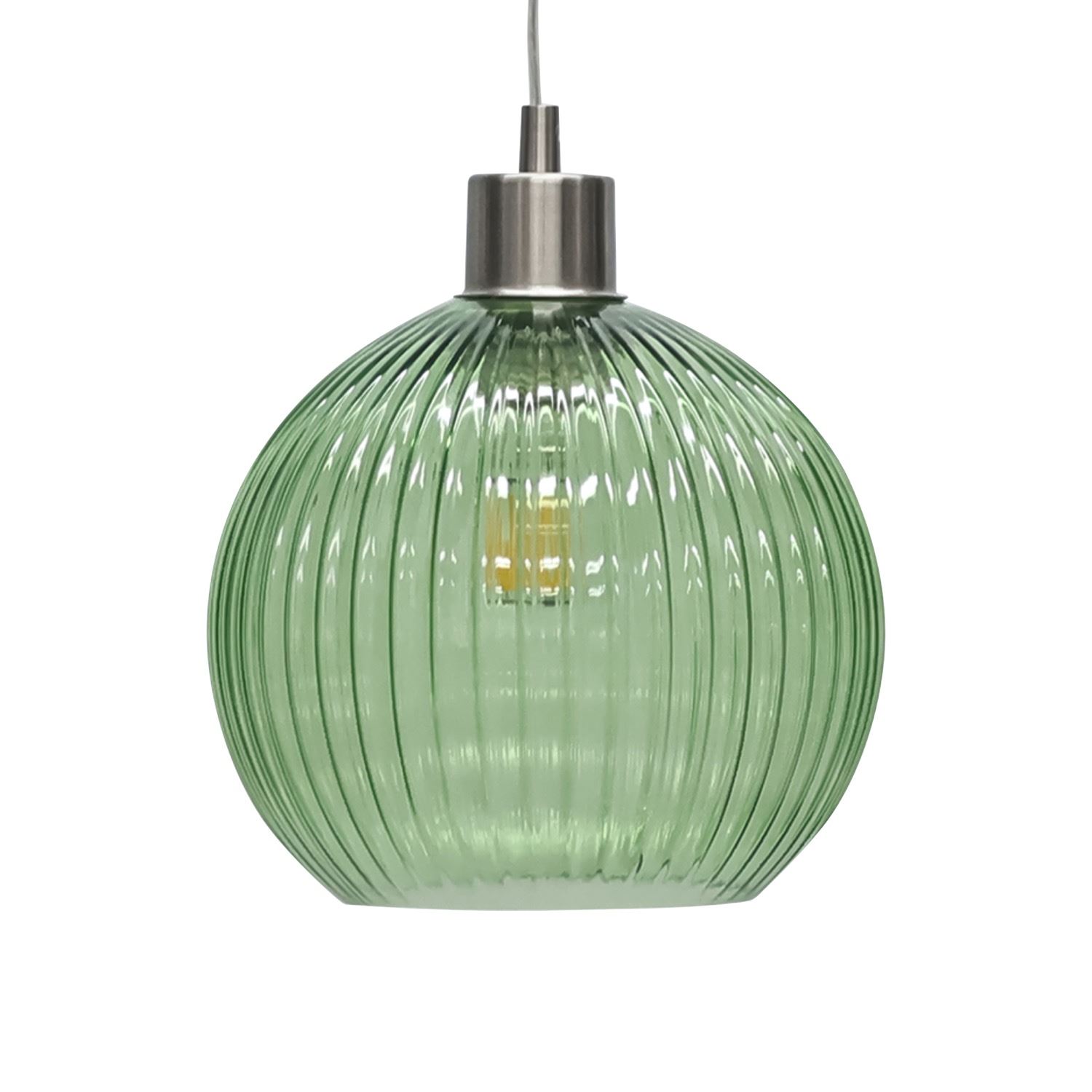Modern Green Ribbed Glass Globe Kitchen Dining Pendant Ceiling Light Fitting - Picture 32 of 33