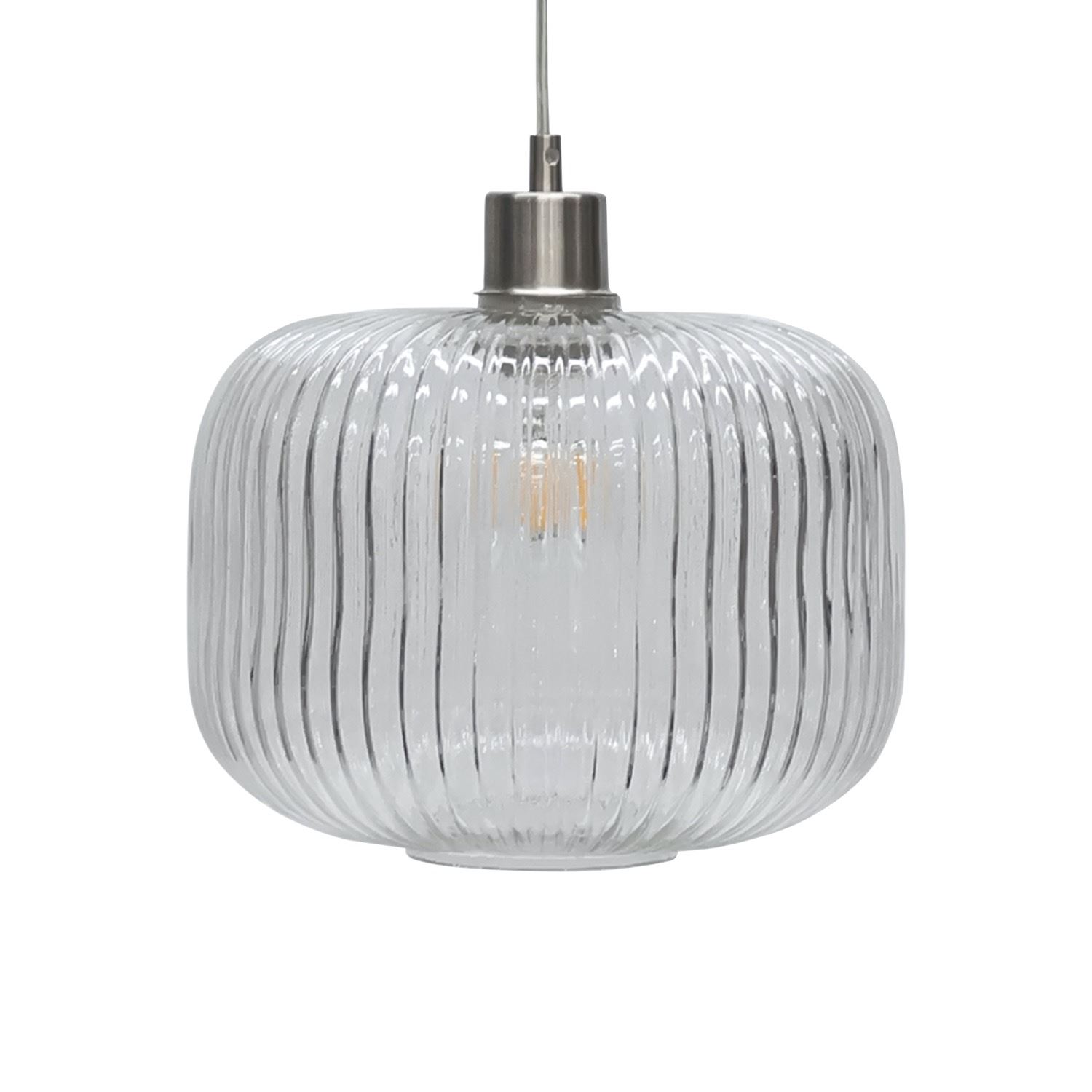 Modern Clear Ribbed Glass Large Kitchen Dining Pendant Ceiling Light Fitting - Picture 32 of 33