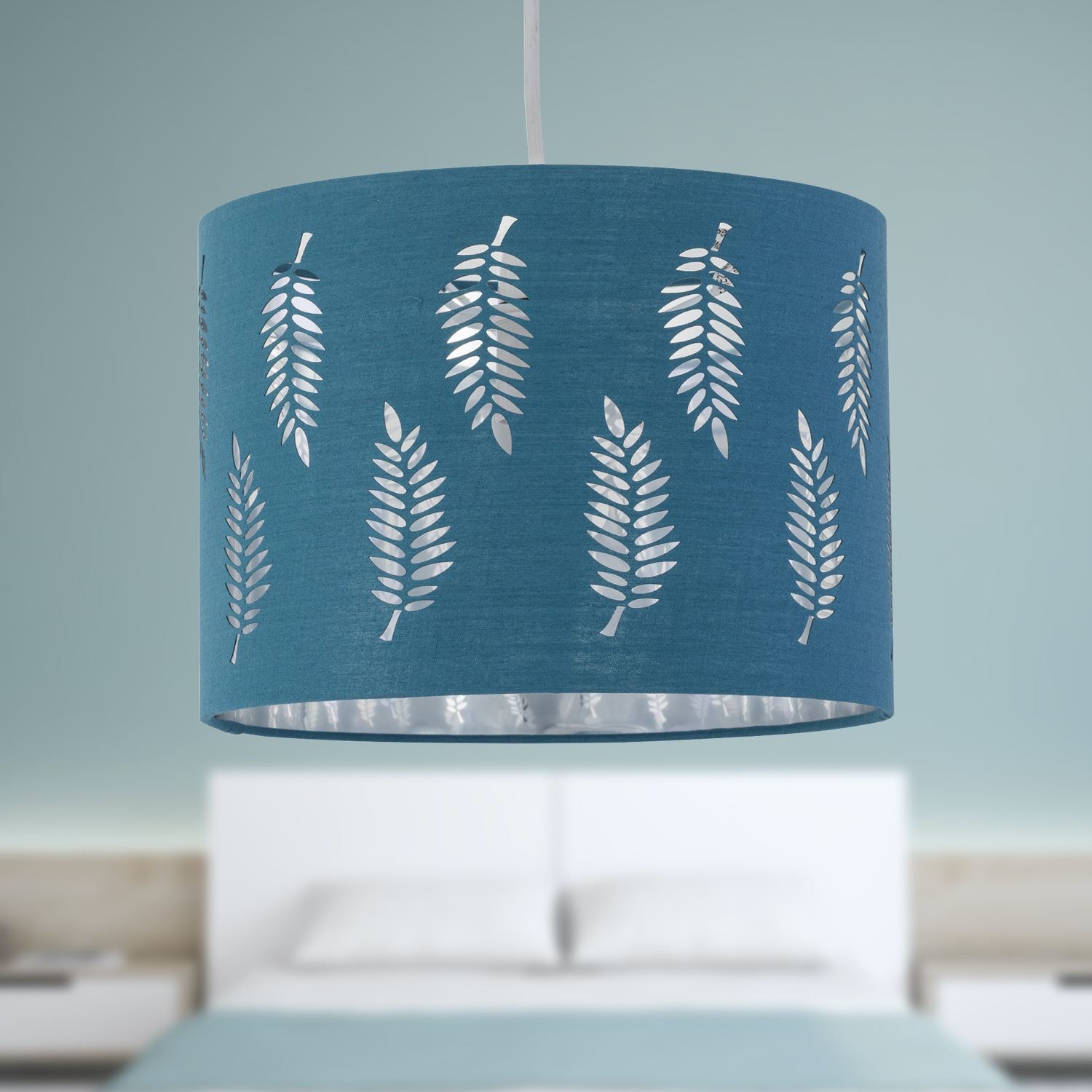 Modern 25cm Fabric Easy Fit Pendant Shade Ceiling Lightshade Fern Leaf Design - Picture 17 of 19