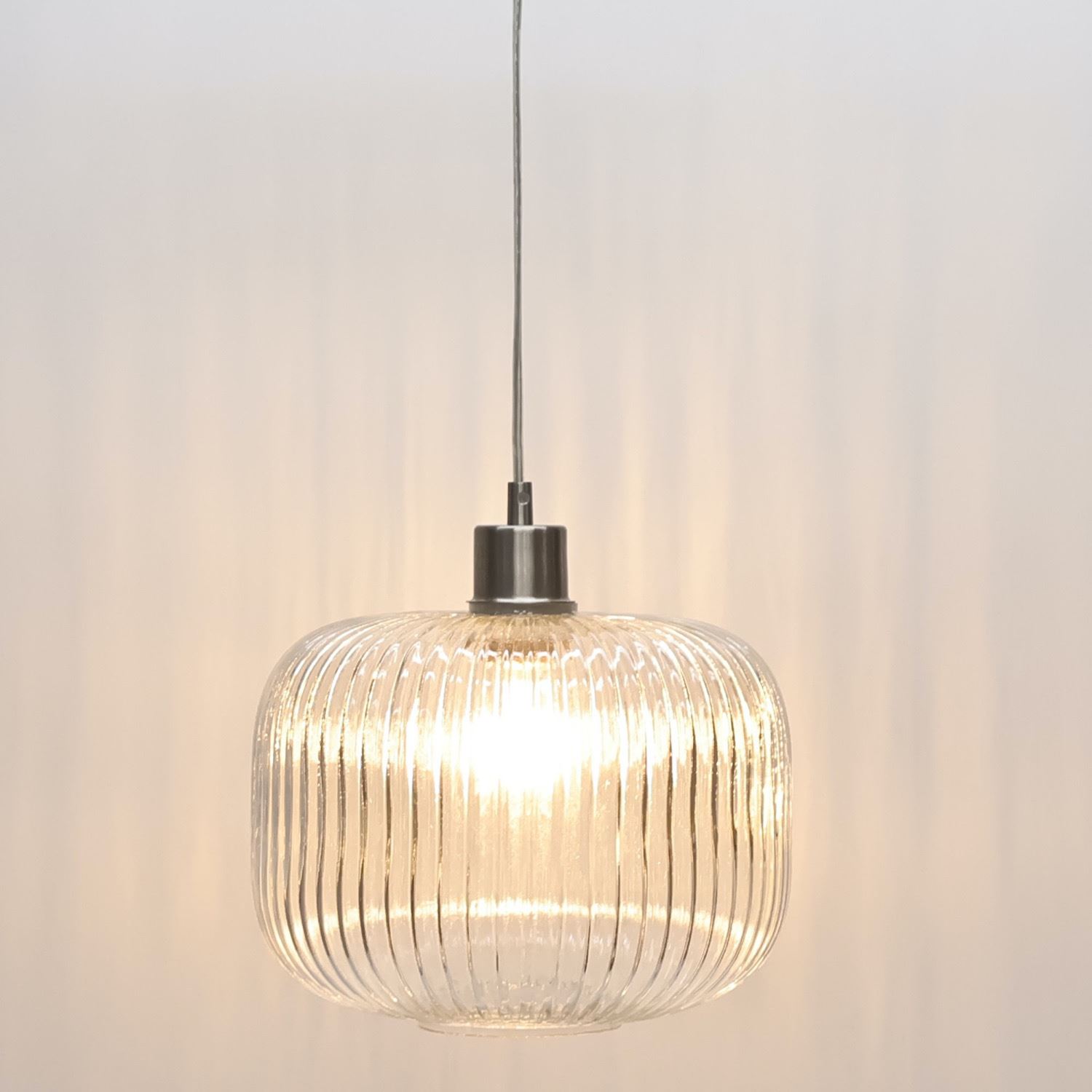 Modern Clear Ribbed Glass Large Kitchen Dining Pendant Ceiling Light Fitting - Picture 31 of 33