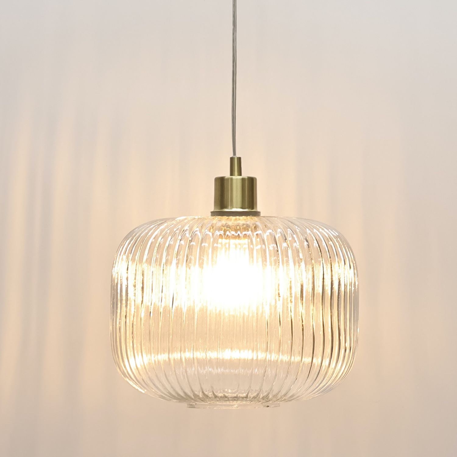 Modern Clear Ribbed Glass Large Kitchen Dining Pendant Ceiling Light Fitting - Picture 22 of 33